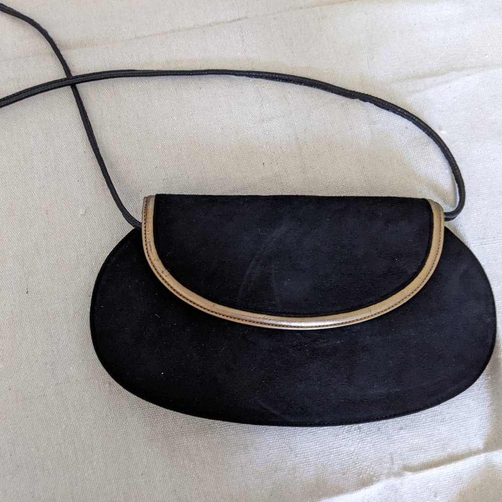 Vintage Suede and Leather black & gold Di Sandro crossbody bag